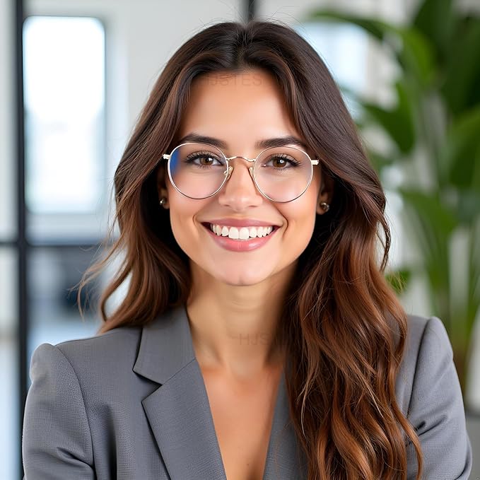 HJSTES Round Blue Light Glasses for Women Men Retro Circle Clear Lens Metal Frame Eyeglasses
