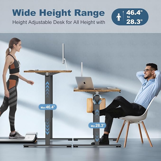 DUMOS 55 Inch Electric Standing Desk Height Adjustable, Sit to Stand Computer Workstations Large Work PC Table Home Office Writing Gaming Desks with Memory Presets for Walking Pad, Bedroom, Rustic