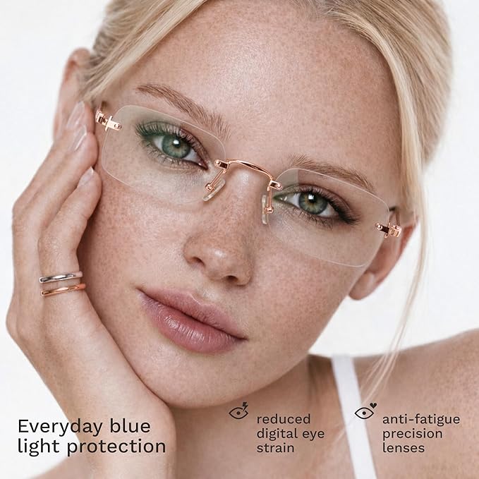 livho Ultra-Light Statement Glasses — Rectangular Metal Blue-Light Frames for Women