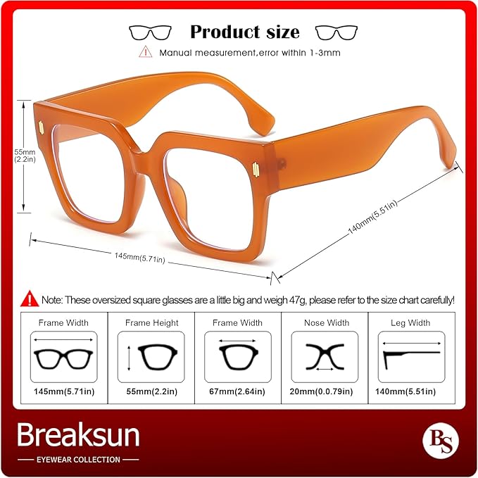 Fashion Oversized Blue Light Blocking Glasses for Women Men Trendy Big Square Frame Computer Eyeglasses