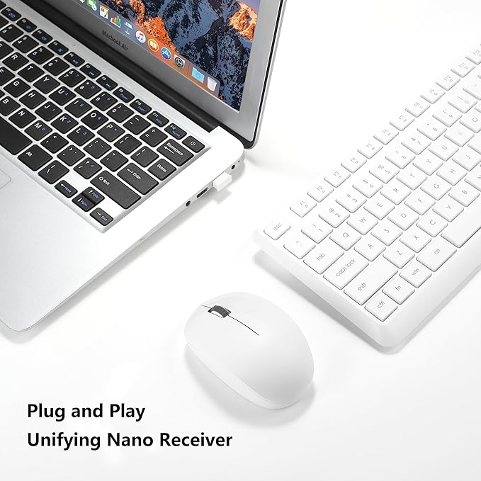 Wireless Keyboard and Mouse Combo for Windows, 2.4G Full-Sized External Cordless Computer Keyboard Mouse Combo for Laptop PC Desktop Chrome Mac, Number Pad 1600 DPI Silent Mouse USB Receiver (White)