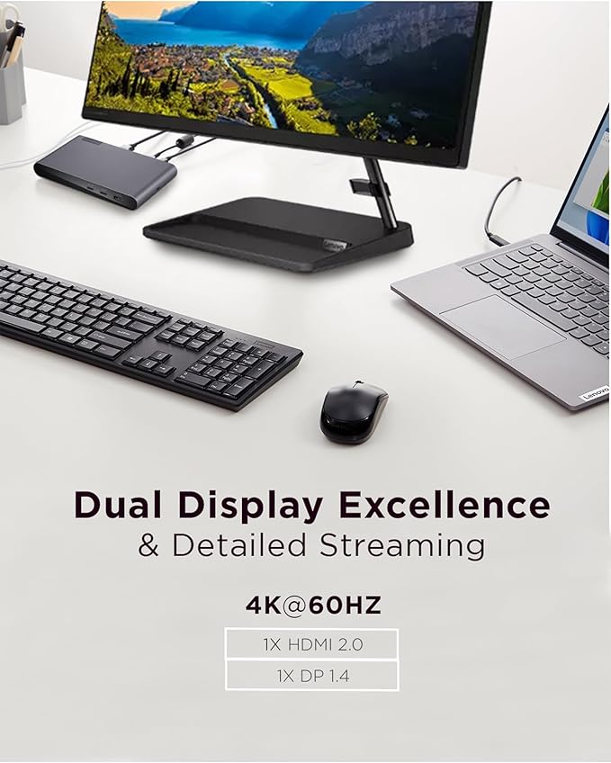 Lenovo Docking Station USB-C Universal Business Dock – Dual Display (1 DP 1.4 & 1 HDMI 2.0) – 65W Charging for Laptop (90W Power Adapter Included) – 3X USB-A & 2X USB-C Ports (Renewed)