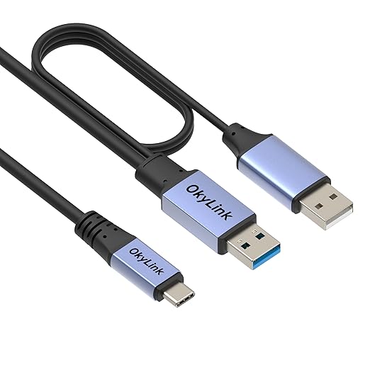 OkyLink Active USB 3.0/3.2 Gen1 A to C Data Cable 15ft/5M – High-Speed 5Gbps, Signal Booster, Optional Power, Long-Distance Data Cable for VR, Portable Hard Drive, Docking Station, Printer