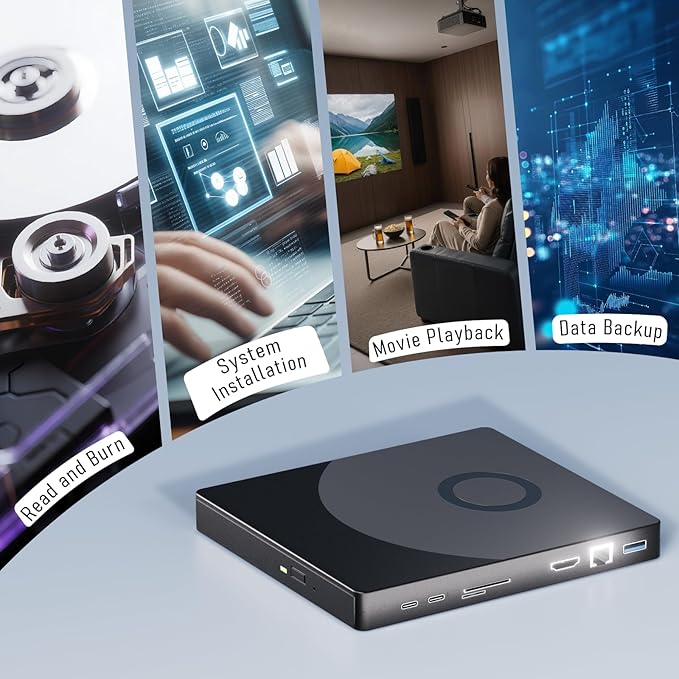 8 in 1 External Blueray/DVD Drive for PC, External CD/DVD Drive for Laptop Support 100G Disc 3D, Bluray Burner with HDMI/LAN/USB 3.0/Type-C/SD/TF Port, Blu-ray Player for Windows XP/7/8/10/11 MacOS