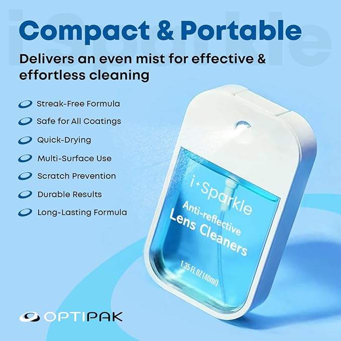 I-Sparkle Anti-Reflective Lens Cleaner Spray kit | (2x) 1.35oz Glasses Cleaner Spray + (2x) Microfiber Cloth for Eyeglasses, Sunglasses, Lenses, Screens and Camera Cleaning Kit (4 Piece Set)