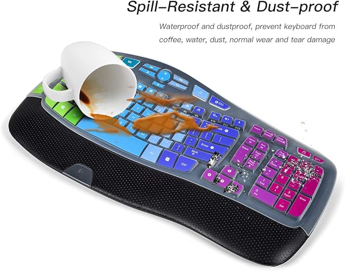 Colorful Keyboard Cover Compatible with Logitech K350 MK550 MK570 Wireless Wave Keyboard, Logitech K350 MK550 MK570 Full Keyboard Protector Skin -Rainbow
