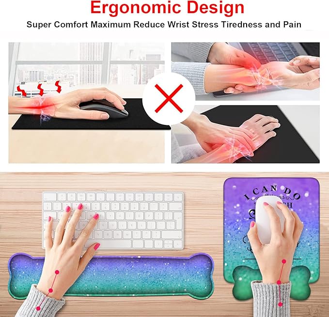 Wrist Rest Support Ergonomic Gel Mouse Pad & Memory Foam Keyboard Set, Non-Slip Rubber PU Base for Home Office Working Studying Easy Typing & Pain Relief, Quote Bible Verse Phil 4:13