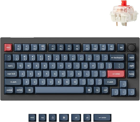 Keychron V1 Max 75% RGB Custom Mechanical Keyboard, 2.4Ghz/Bluetooth 5.1/Wired QMK/VIA Programmable Macro, Hot-Swappable Gateron Jupiter Red Switch Gasket Mount for Mac Windows Linux
