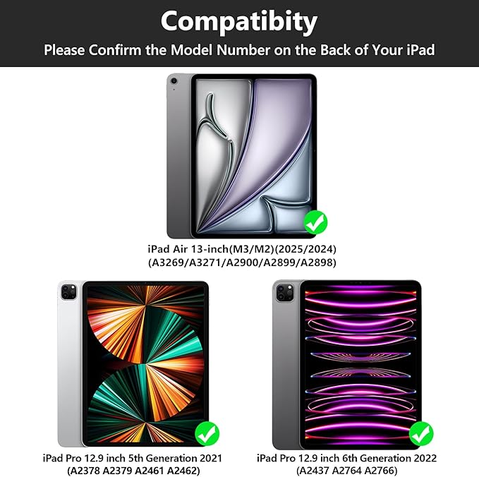 TQQ for iPad Air 13-inch (M4/M3/M2, 2026/2025/2024) & Pro 12.9 inch Case with Keyboard, Keyboard case for 12.9-inch iPad Pro 6th/5th Gen - with Pencil Holder for iPad Air 13-inch 2026 (Black)