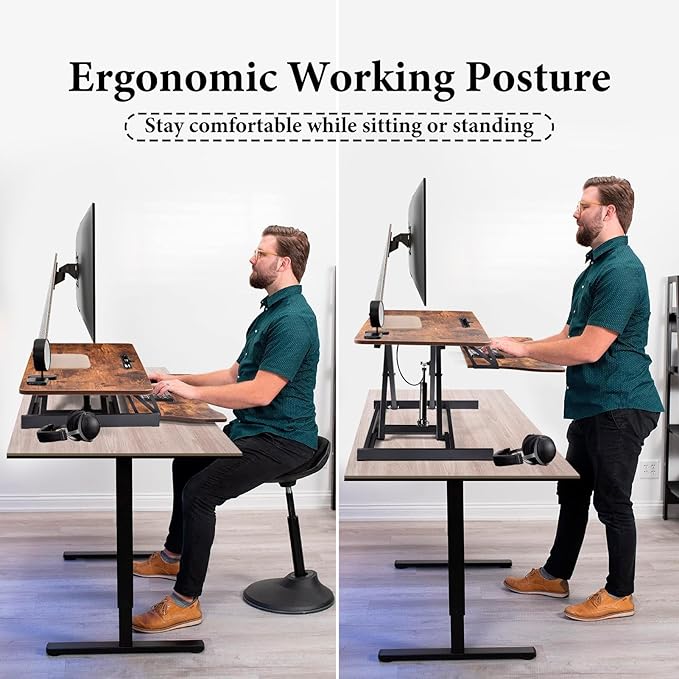 37" Desk Converter, Height Adjustable Stand Up Desk Converter, 2 Monitor Standing, Sit to Stand, Quick Sit to Tabletop, Riser Workstation with Wide Keyboard Tray