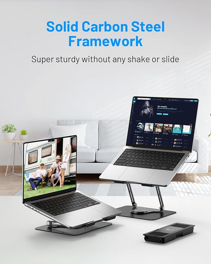 Laptop Cooling Pad with Detachable Fan & Thermoelectric Cooler, Adjustable Height & Angle, 360 Rotation Base, Carbon Steel Framework, Ultra-Quiet & Super Sturdy for up to 15.6” Laptop