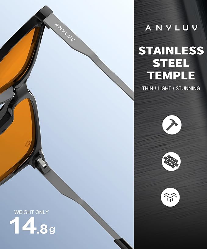 ANYLUV Blue Light Glasses for Men, Lightweight Computer Gaming Glasses, Stylish Anti Eyestrain Blue Light Blocking Men