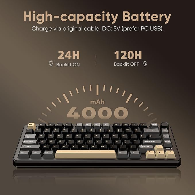 RedThunder K75 Wireless Mechanical Keyboard, CNC Knob, Tri-Mode BT5.0/2.4GHz/USB-C Hot Swappable Custom, Pre-lubed Linear Coconut Switches, Gasket Structure, RGB Gaming Keyboard, Black-Gold