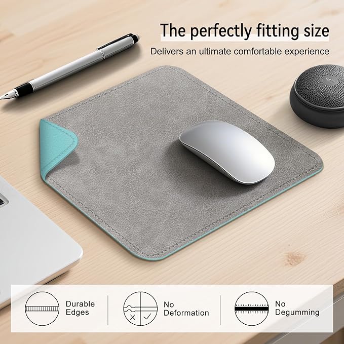 Imitation Crazy Horse Leather Desk Mat - Waterproof Desk Pad - Ideal for Large Mouse Pad and Desk Mats on Top of Desks (Light Gray+Light Blue, 11"*8")