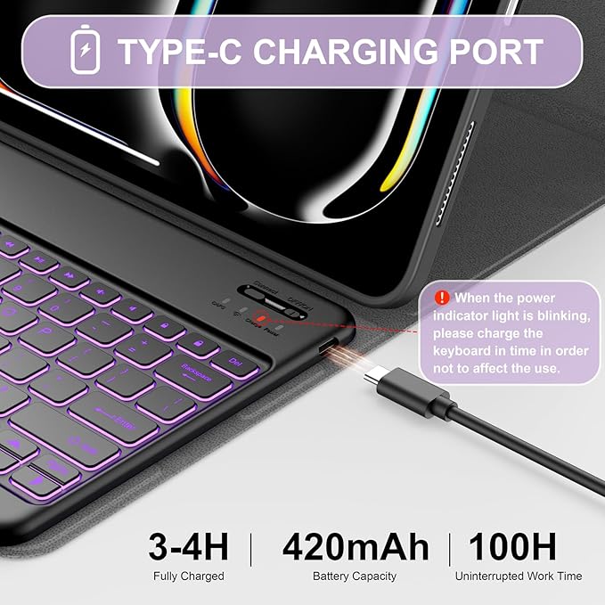 Soke Keyboard Case for iPad Pro 13 Inch (M5 2025/M4 2024), 7-Color Backlit Detachable Bluetooth Keyboard, Folio Stand TPU Back Cover with Pencil Holder for iPad Pro 13", Purple Marble