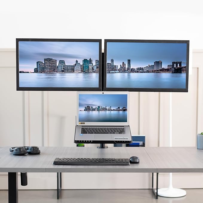 VIVO Laptop and Dual 13 to 27 inch LCD Monitor Stand up Desk Mount, Tall Adjustable Stand, Fits Laptops up to 17 inches, Black, STAND-V012J