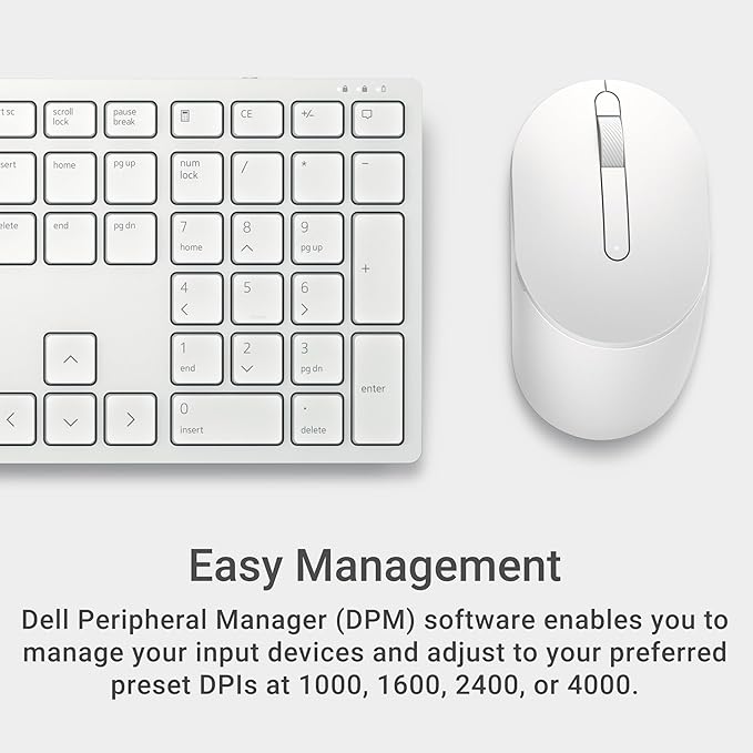 Dell Pro Keyboard and Mouse - KM5221W - US English - White - USB Plunger Wireless RF 2.40 GHz Keyboard - English (Canada) - White - USB Wireless RF Mouse - Optical - 4000 dpi - Scroll Wheel - - Volume