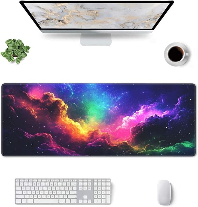 Colorful Clouds Desk Mat Large Gaming Mouse Pad Colorful Clouds Extended Mousepad Big in Laptop Computer Mouse Keyboard Mat for Office Desk Decor 31.5x12 in