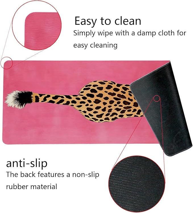 Pink Boho Cheetah Decor Desk Mat,XL Large Bold Leopard Animal Mouse Pad,Vibrant Retro Pop Art Cat Mousepad for Home Office Dorm Desktop Decor,31.5x11.8 Inch