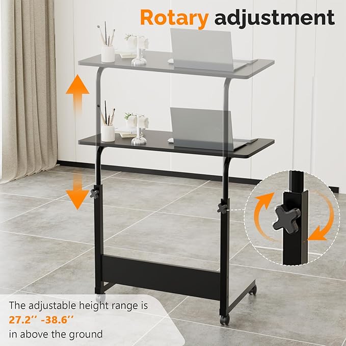 FCH Portable Computer Workstation, Standing Desk Adjustable Height, Small Computer Desk w/Rolling, Sit Stand Laptop Desk TV Tray for Bed Sofa Hospital Reading Eating,Black, 31.5"
