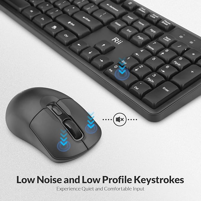 Wireless Keyboard and Mouse,Rii RK209 2.4G Full-Sized Quiet Wireless Ergonomic Keyboard,Quiet Typing and Clicking,Adjustable 5000 DPI Mouse for PC, for Windows,Mac