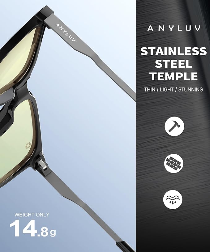 ANYLUV Blue Light Glasses for Men, Lightweight Computer Gaming Glasses, Stylish Anti Eyestrain Blue Light Blocking Men