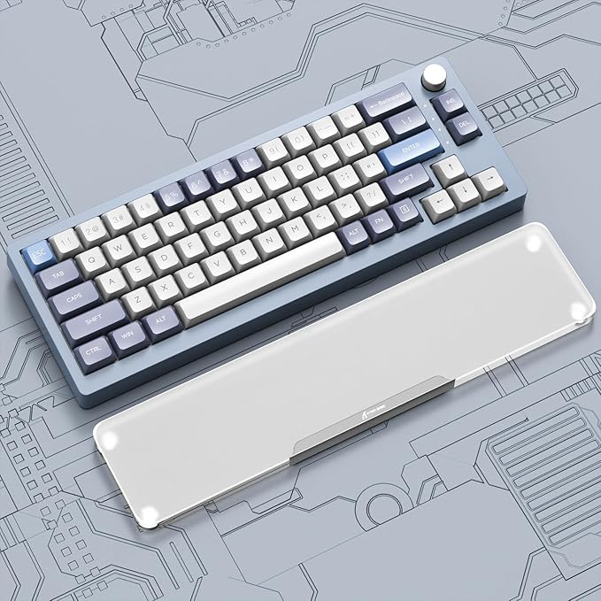 Acrylic Gaming Keyboard Wrist Rest,Clear Ergonomic Palm Rest with Anti-Slip Base,Customized Metal CNC Aluminum Alloy Logo for Compact 80% Computer Keyboard,Office,Home,Laptop,Mac,Easy Typing-Sliver