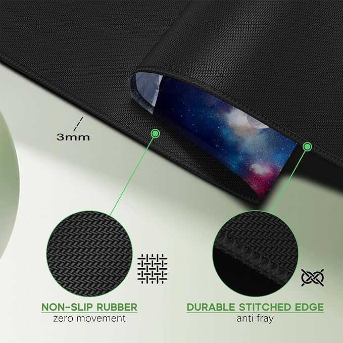Astronauts in Space Mouse Pad, Oversized 31.5x11.8in Non-Slip Desk Mat, Micro-Woven Fabric with Stitched Edges for Gaming, Work, and Home Office