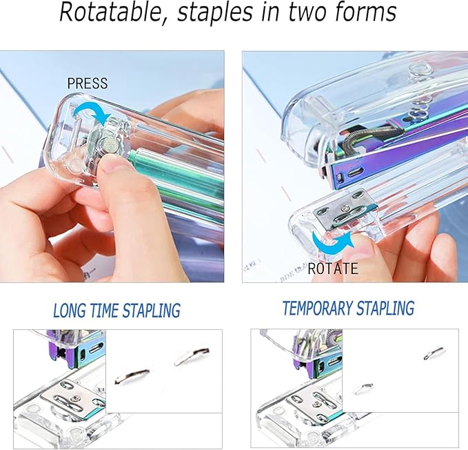 Desk Organizers and Accessories Set with 360-Degree Rotating Pen Holder, Acrylic Stapler, Tape Holder, Staple Remover, Binder/Paper Clips Kit, Scissor and 1 Box of Staples