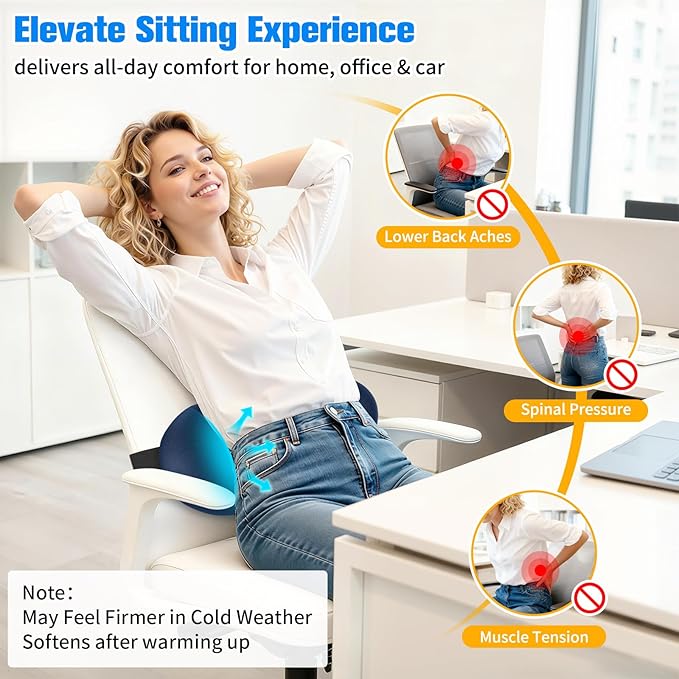 Lumbar Support Pillow for Office Chair - Memory Foam Lumbar Pillow with Detachable Strap & Breathable Cover, Ergonomic Back Support for Office Chair, Car Seat Cushion, Bed Rest (Blue)