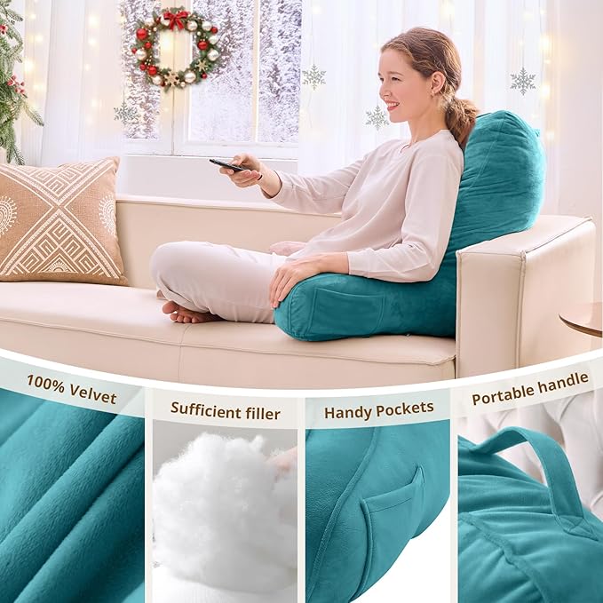 Sasttie Reading Pillow, Pillows for Reading or Relaxing – Ergonomic Support for Head, Neck, Back, and Lumbar, 23-Inch, Teal