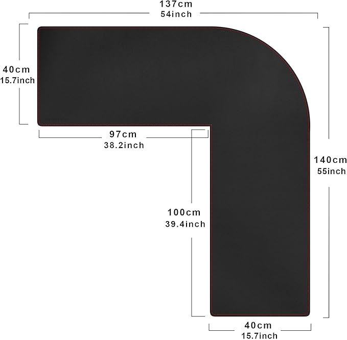 ZORESYN L-Shaped Gaming Desk Mat Mouse pad, Computer Corner Desk Pad, 55" Home Office Writing Desk Pad Protector, Large Waterproof PU Leather Corner Mousepad - Black, (140+137) x40cm