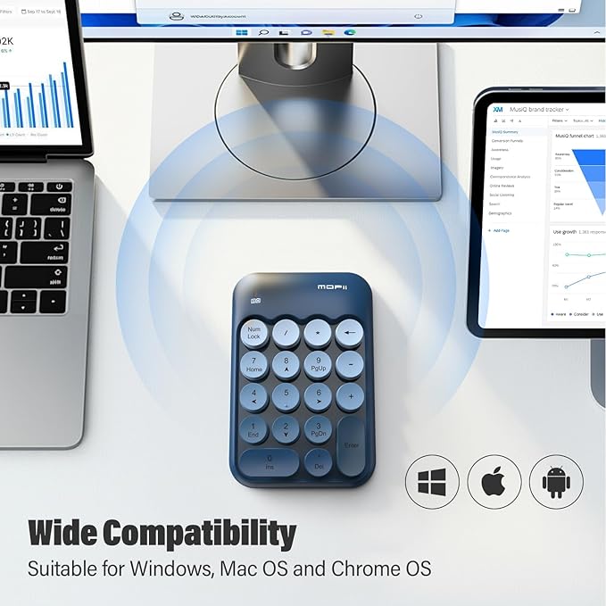 MOFII Cute Colorful Wireless Number Pad - 18 Keys, Portable 2.4 GHz with Stable Wireless Connectivity, 10-Key Financial Accounting Extension (Blue Colorful)