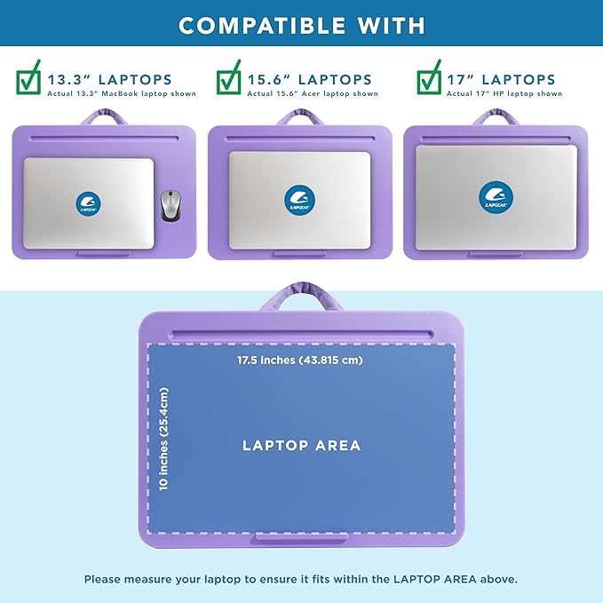 LAPGEAR Original Lap Desk – Large (17.9” x 13”) | Fits Up to 17.3” Laptops | Cushioned with Device Ledge, Pencil Tray & Handle | Portable & Lightweight | Purple Amethyst – Style No. 45152