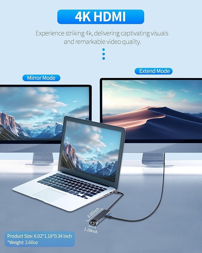 8 in 1 USB C Docking Station - 4K HDMI, 100W PD, 3 5Gbps Data Ports, TF/SD Card Reader, USB Hub for Laptop, MacBook Pro/Air/Mac/Dell/HP/ASUS/Acer/Steam Deck