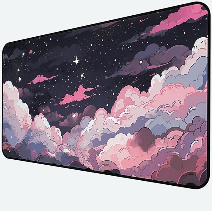 Kawaii Anime Desk Mat, Pink Purple Cloud Large Mouse Pad, Large Gaming Computer Keyboard Mat, Full Desk Pads XXL Office Desktop Cover Mat, Cute Women Office Desk Accessories 31.5"X15.7"
