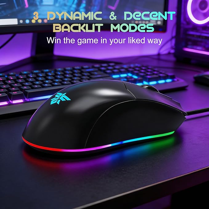NPET Wired Keyboard and Mouse Combo, 98 Keys Mechanical Feel Quiet Membrane Keyboard with Knob, Double-Shot Keycaps, Spill-Resistant, 26-Key Rollover, RGB Backlight for PC/Mac Gamers