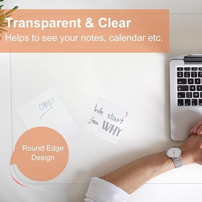 NATRKE Clear Desk Mat Pad, 31.5"x15.7" Large Transparent Computer Desk Mat Plastic Desktop Protector, PVC Writing Pad Round Edge, Waterproof Wipeable Non-Slip Table Protector for Home Office, Frosted