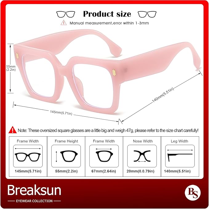 Fashion Oversized Blue Light Blocking Glasses for Women Men Trendy Big Square Frame Computer Eyeglasses