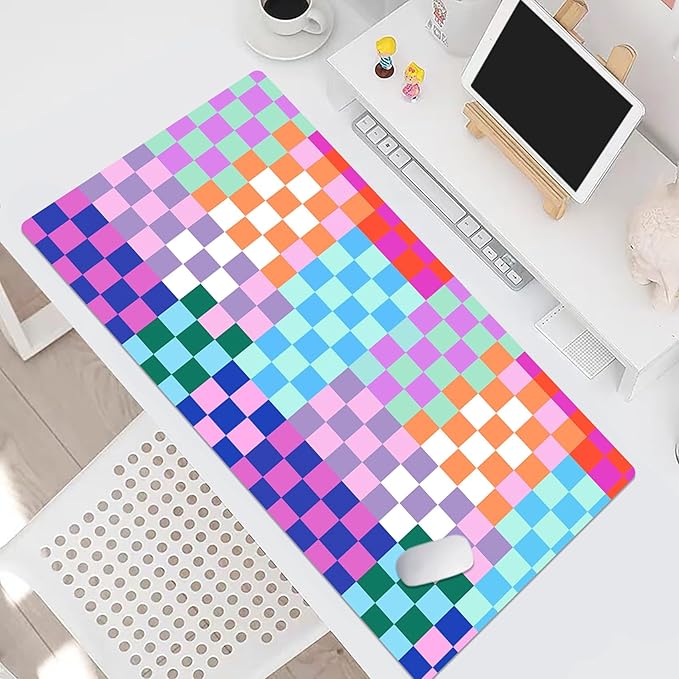 EOBTAIN Colorful Large Mouse Pad Checkered Desk Mat for Keyboard and Mouse, XXL Gaming Mousepad Extended Smooth Non-Slip Rubber Mouse Mat Cute Desk Accessories for Office Home,31.5x15.7 Inch