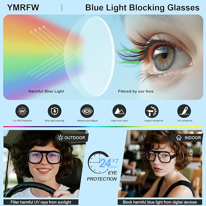 Aviator Blue Light Blocking Glasses for Women Men Square Flat Top Computer TV Eyeglasses Anti Eyestrain