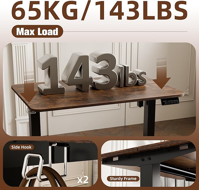 ERGOMAKER 35" Electric Standing Desk, Adjustable Height, Sit Stand Up Desk for Home Office & Computer Workstations, Memory Controller, Rustic Brown
