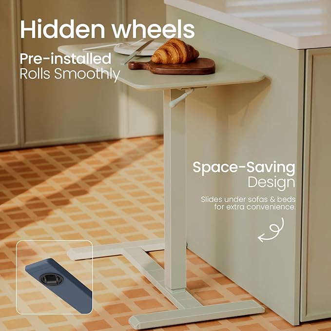 TopJob ANYDESK NEST Mobile Standing Desk, Portable with Hidden Wheels Non Folding, Sit Stand Desk, Computer Workstations, Home Use, Couch Side Table, Bedside Table, Kitchen Prep Table (Mist)