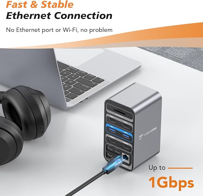 TobenONE 16-in-1 MacBook Docking Station with 100W Power Adapter, Dual HDMI, 7 USB, Gigabit RJ45, SD&Micro SD, PD 3.0, Mac Docking Station for Creative Professionals & Home Working