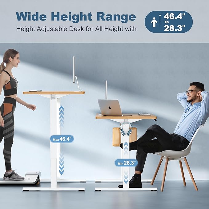 DUMOS 55 Inch Electric Standing Desk Height Adjustable, Sit to Stand Computer Workstations Large Work PC Table Home Office Writing Gaming Desks with Memory Presets for Walking Pad, Bedroom, Oak