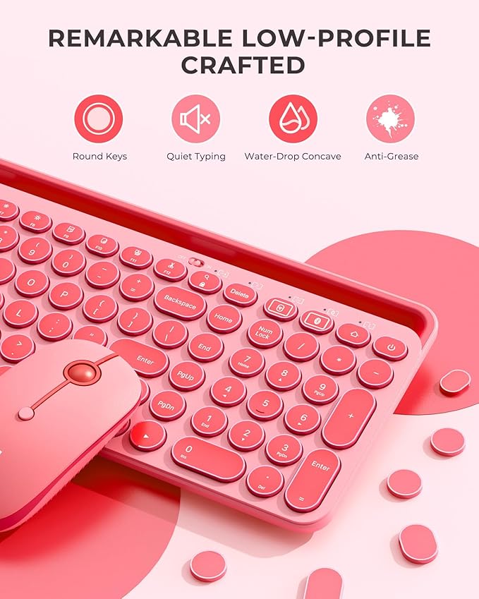 seenda Bluetooth Keyboard and Mouse for iPad, CTU-301 Wireless Multi-Device Connection Bluetooth+2.4G Keyboard Mouse Combo with Tablet Holder for iPad/MacBook/Windows, iOS/Andriod/Phone, Coral Pink