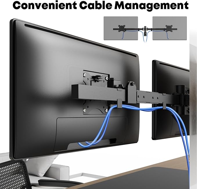 Dual Monitor Wall Mount for 24-38-inch - Ultrawide Dual Wall Mount Monitor Arm, Flush Wall Setup, Max Load 22lbs per Monitor, VESA 75x75/100x100mm, Black