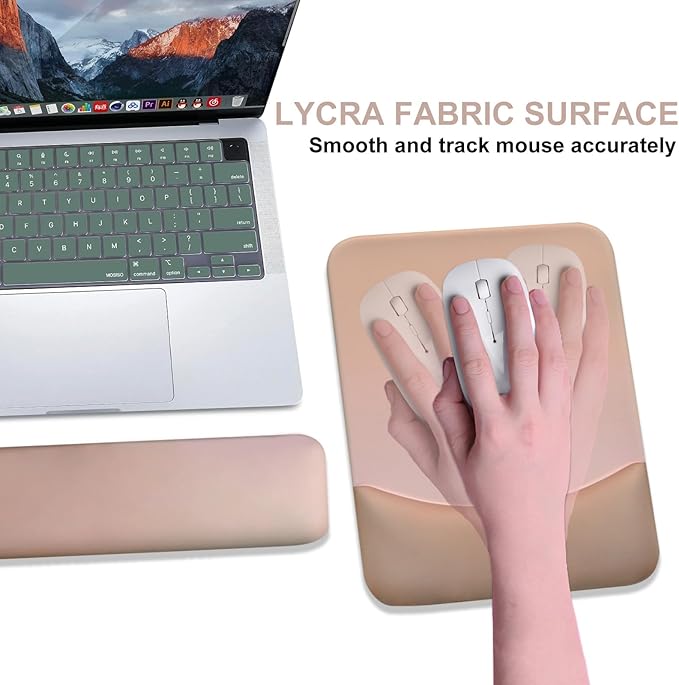 Gel Mouse Pad with Wrist Rest, Ergonomic Keyboard Wrist Rest and Wrist Rest for Computer Keyboard, Typing Pain Relief, Non-Slip Base Rectangular Memory Foam Mousepad for Gaming, Office, Mocha Sand