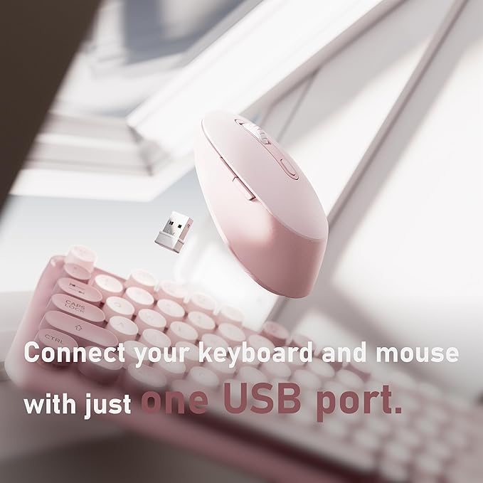 Wireless Keyboard and Mouse Combo, Full-Size 2.4G Set with Number Pad, Long Battery Life, Plug Play for Office and Student Use (Pink)