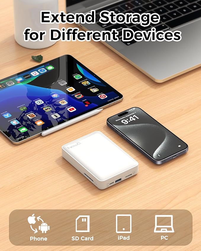 NEWQ Hard Drive for Phone & Computer: USB Flash Storage Device Photo Memory Stick for iPhone, iPad, MacBook Compatible with Apple iOS & Android Cellphone Backup Pictures, Videos, Etc (1, TB)